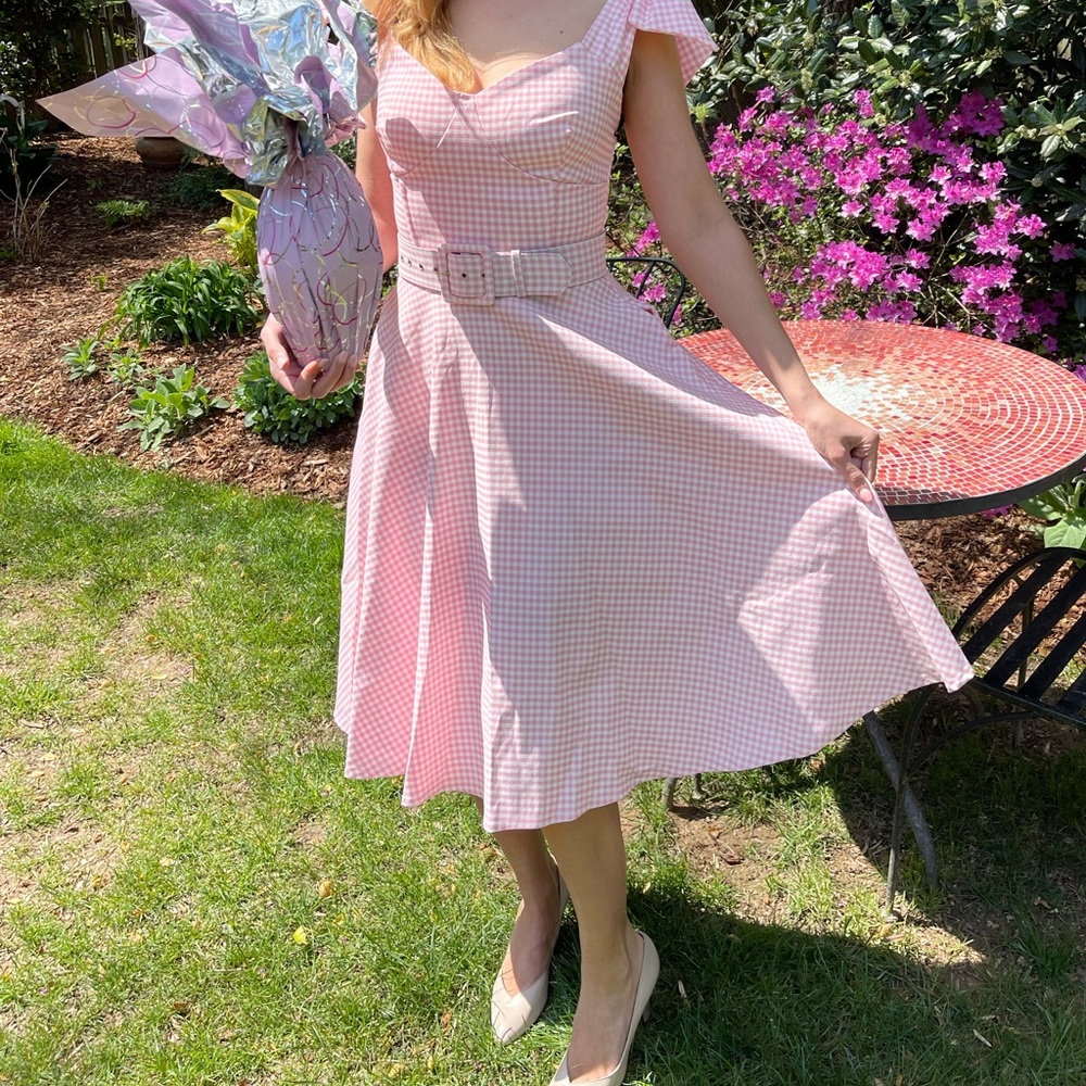 NWT! Unique Vintage Pink & White Gingham Belted Swing Dress rockabilly/retro